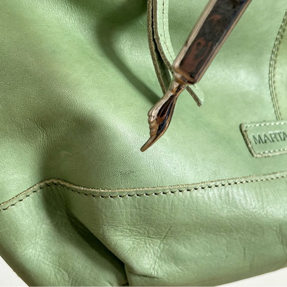 Martha Ponti Leather Woven Sage Crossbody Bucket Handbag Purse Boho - Picture 8 of 13